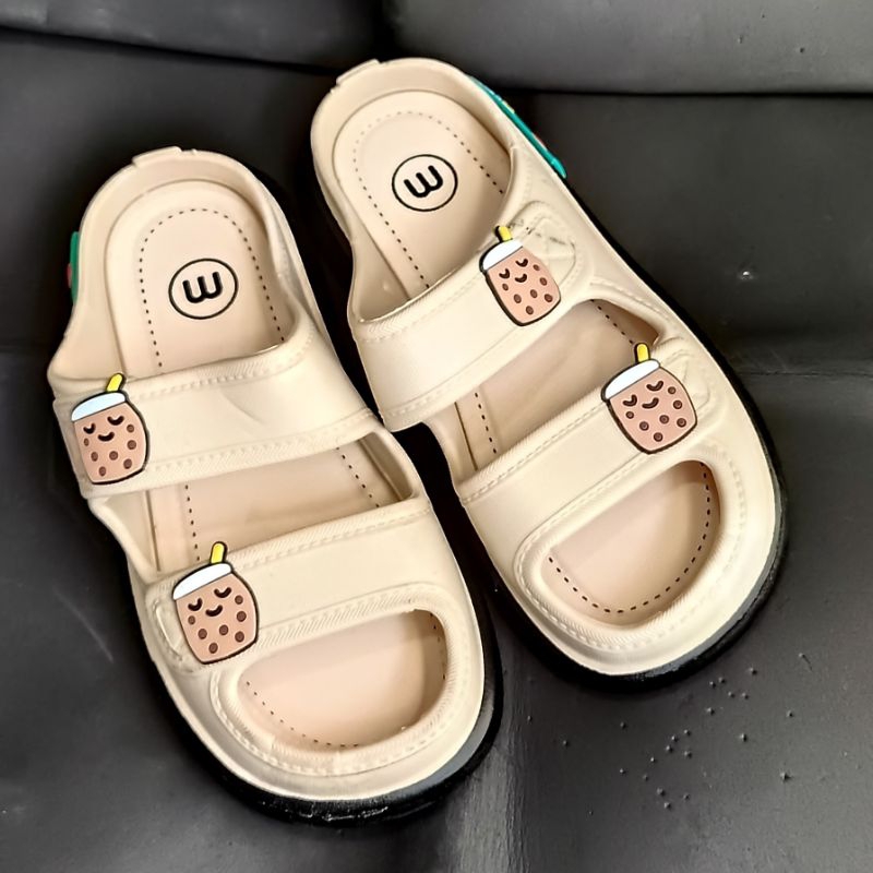 Sandal import anak perempuan premium Sandal anak boba lucu ban2 size 30-35 cute motif es boba trendy New meilisa