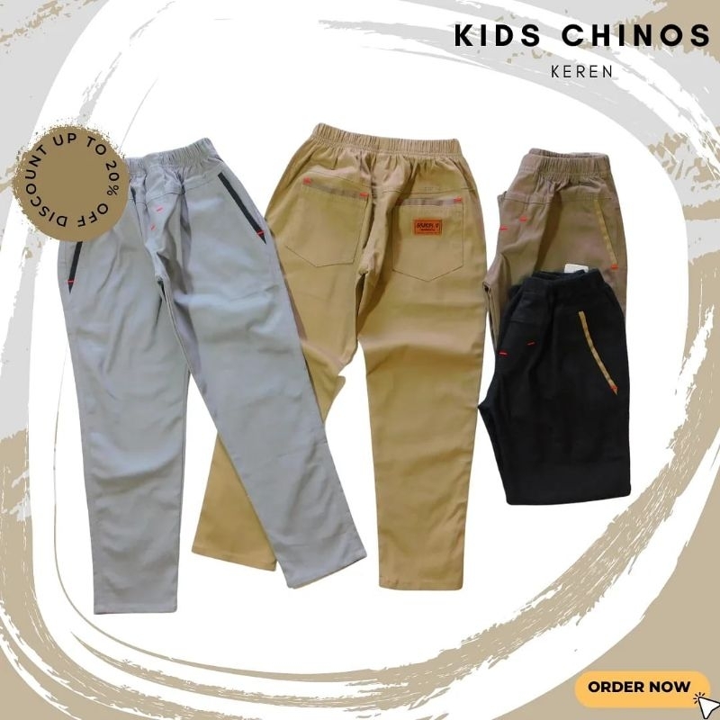 Celana Chinos Anak Laki Laki Panjang Premium Bahan Strech Melar Regular Slim Usia 8 9 10 11 12 13 Tahun