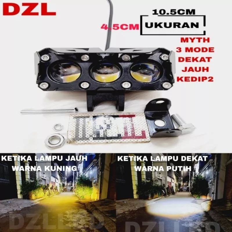 lampu tembak led sql 3 mata 3 mode laser gun d2 foglamp grill jauh dekat 2 warna merk MYTH