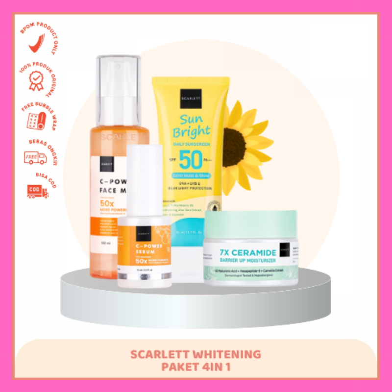 Scarlett Whitening Paket Daily Sunscreen Moisturizer Cream Face Mist BPOM Original