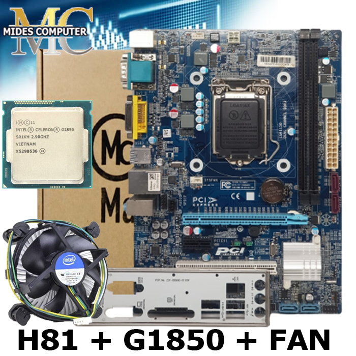 Mobo Mainboard LGA 1150 H81 + Processor G1840 / G1850 dan fan