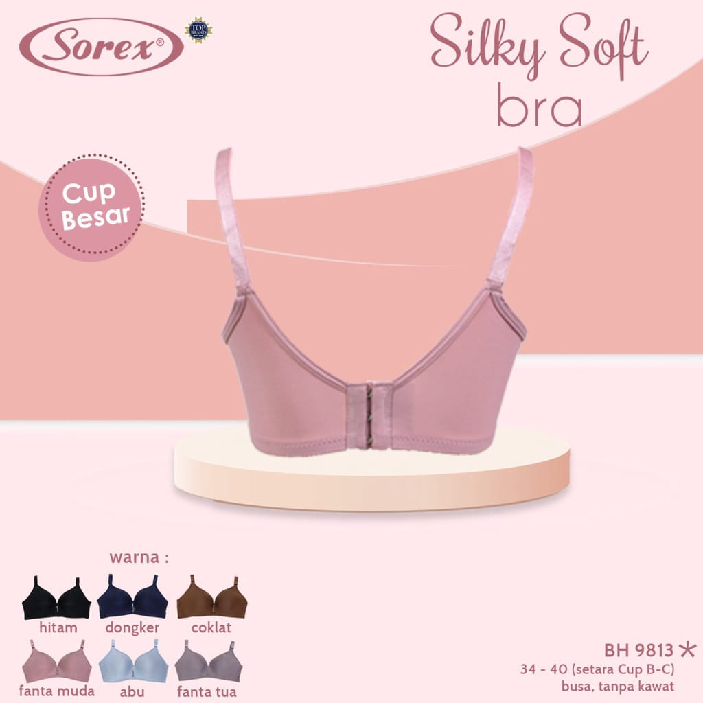 Sorex Bra Cup Besar Tanpa Kawat Busa Kait 3 Setara Cup B-C Silky Soft Bra BH 9813 Harian