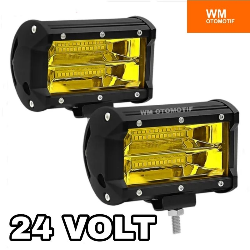 Lampu LED Tembak Sorot 24 Volt 2 Warna Putih Kuning 24 Mata 2 Susun Truk Bus Tronton Canter Fuso Bar Cree Mobil Motor Offroad Worklight 2 In 1 Besi Waterproof