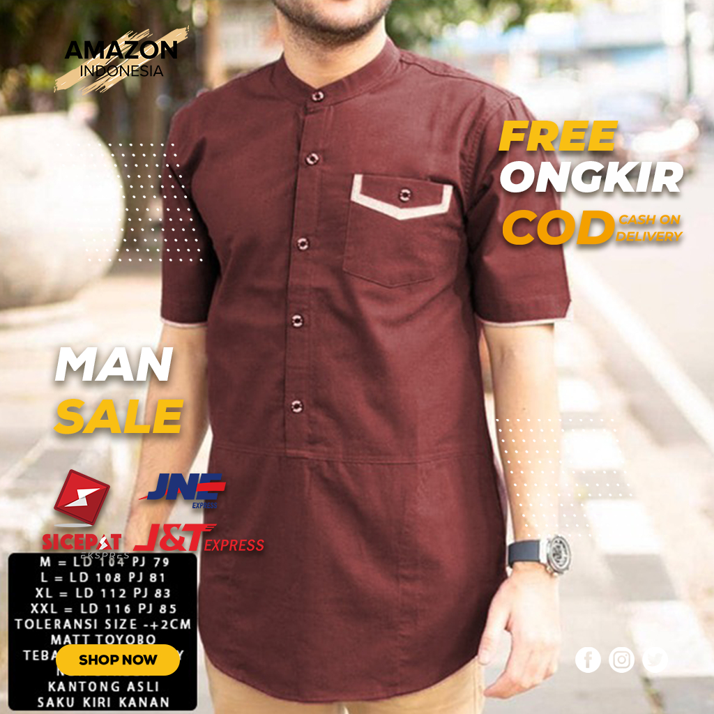 Baju Koko Pria Lengan Pendek Motif Polos Warna Maroon Bahan Toyobo - Koko Pria Dewasa - Busana Muslim Pria - Baju Lebaran Pria - Koko Pria Dewasa - Muslim Pria - Baju Kokoh - Baju Koko Batik - Koko Batik Pria - Alqorni - Baju Ramadhan - Seragam Hadroh