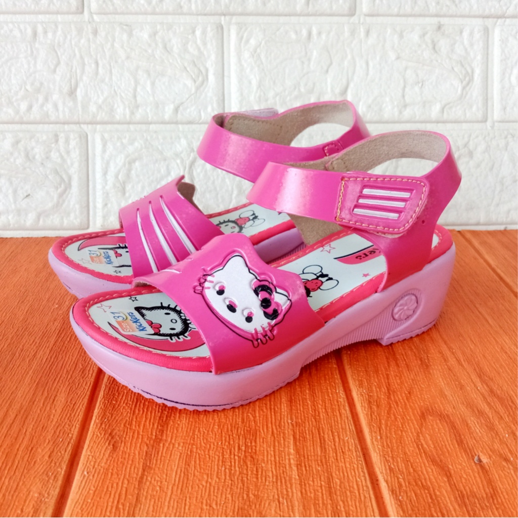 Sandal Let Anak Wedges NINNDY Hello Kitty Hak 4,5cm Size 26-35 Pink