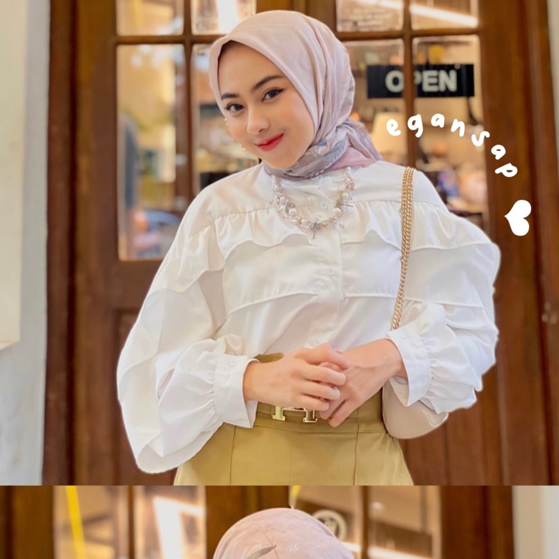 Yumna | Blouse Rimpel Rufle Korean Style  Baju Atasan Wanita Kekinian Fashion Muslim  Fuschia Kondangan Dinner Party Natal