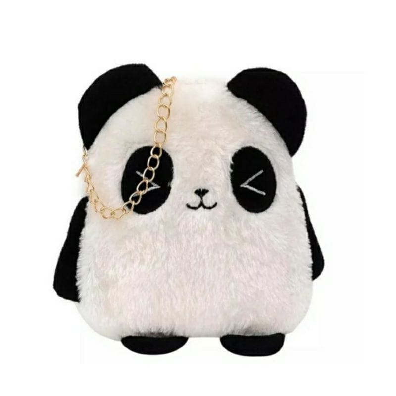 Tas Selempang Bahu Boneka PANDAPOO Tas Slempang Bulu Lucu Sling Bag Tali Rantai Korean Style