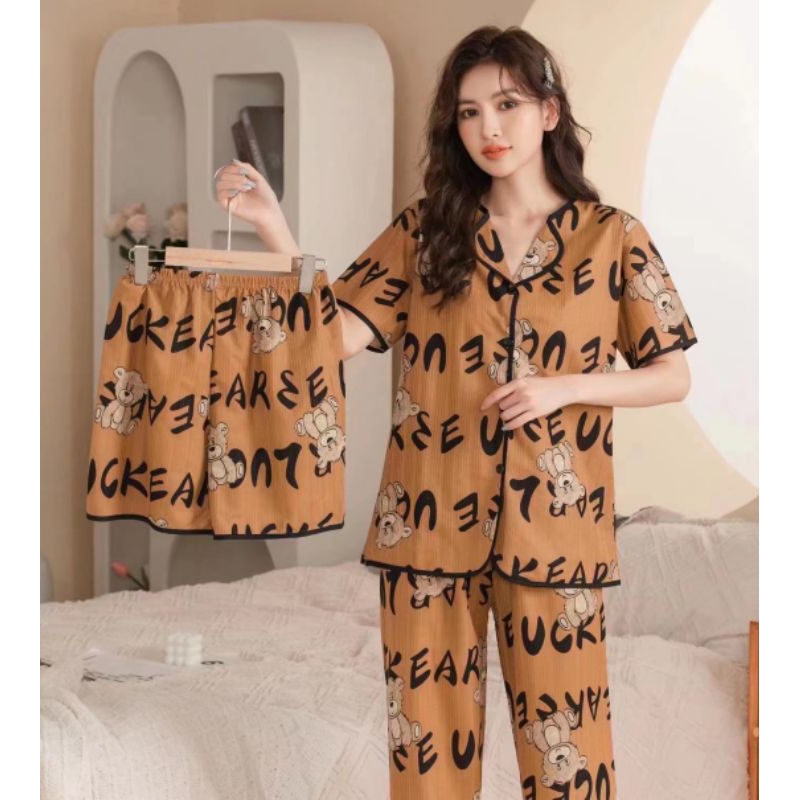 (BANYAK MOTIF) YOONA SETELAN IMPOR 3IN1 BISA COD BAJU TIDUR WANITA CEWEK DUA CELANA LUCU PIYAMA DEWASA MODEL KOREA