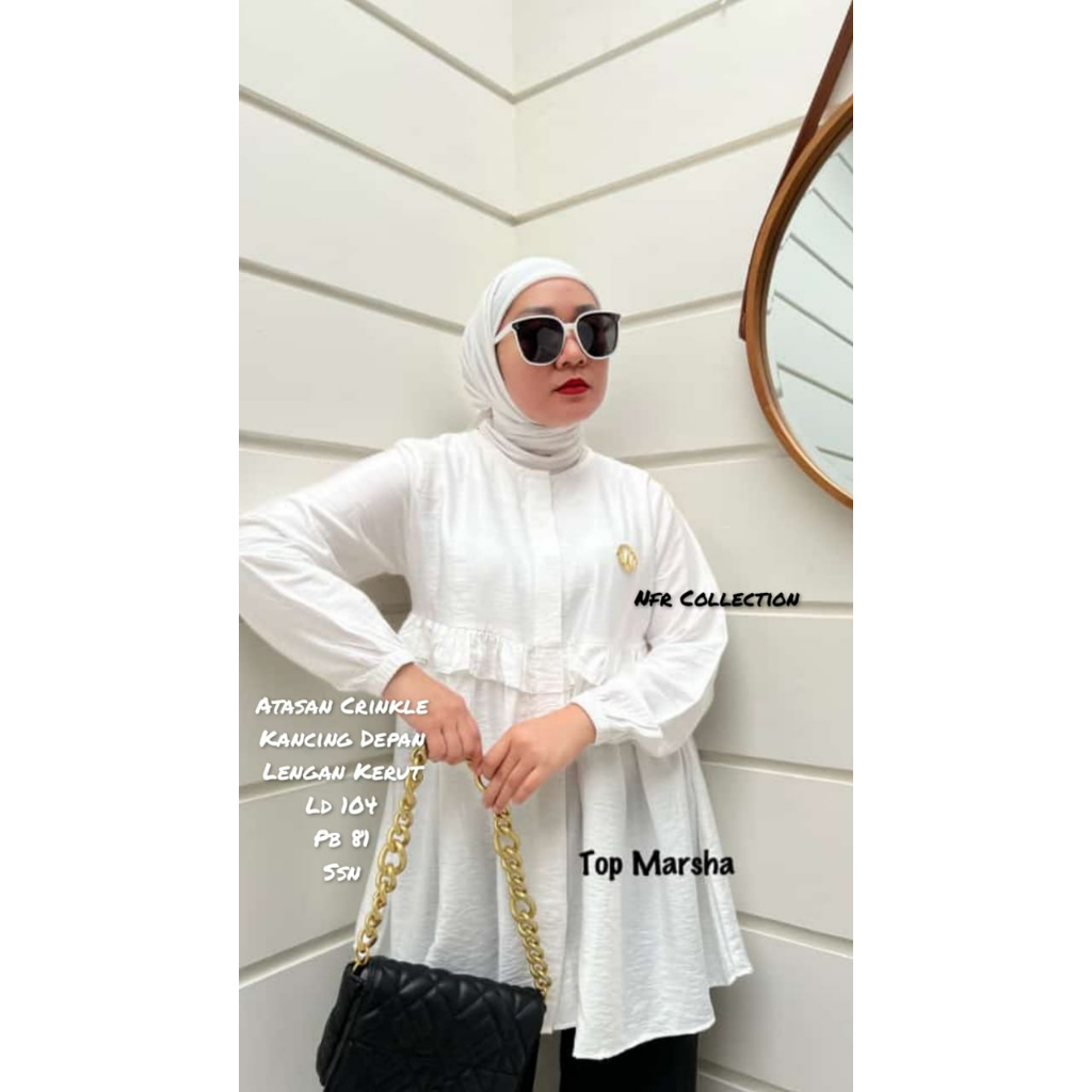 kemeja/ atasan/ top/ blus/ blouse crinkle allsize ld 110 dan ld 104 winody polos putih