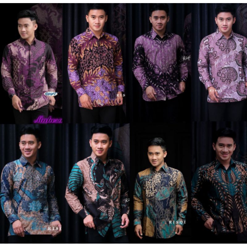 Baju Batik Pria Lengan Panjang Warna Ungu & Toska Jumbo