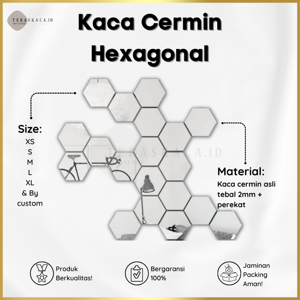 Cermin Kaca Hexagonal, cermin dinding, Cermin Aesthetic (ASLI KACA)