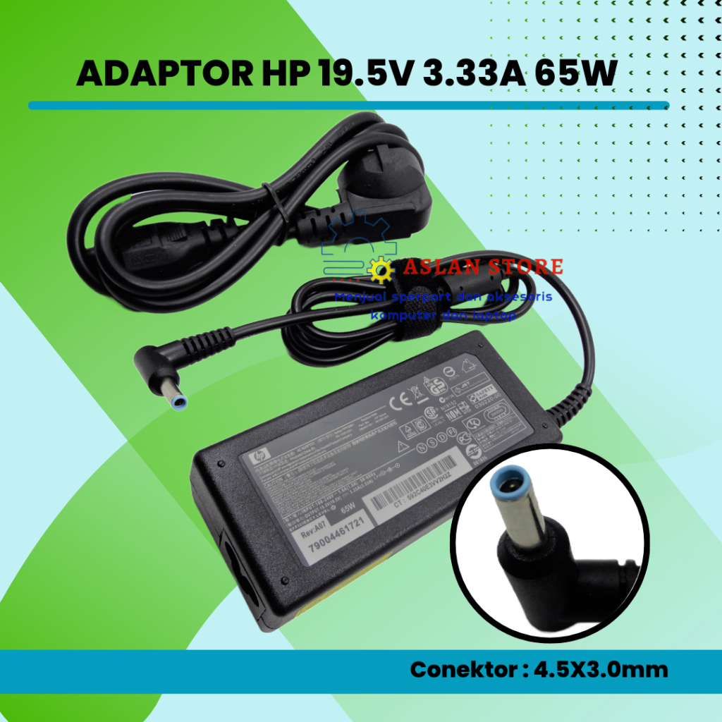 AC Power Adaptor HP 19.5V 3.33A 65W untuk HP EliteBook 1020 1030 G1 1040 G3 G2 14S TPN-Q221 Q230 Pavilion X360 14