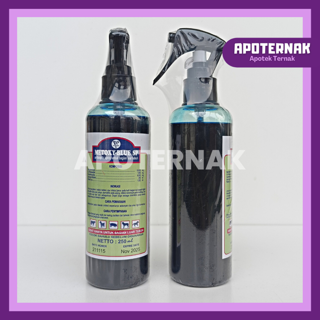 METOXY BLUE SP 250 ml | Antiseptik Spray Obat Luka Kulit LSD Dermatitis Foot Rot dll | Obat Luka Semprot Hewan | Obat Luka Kulit