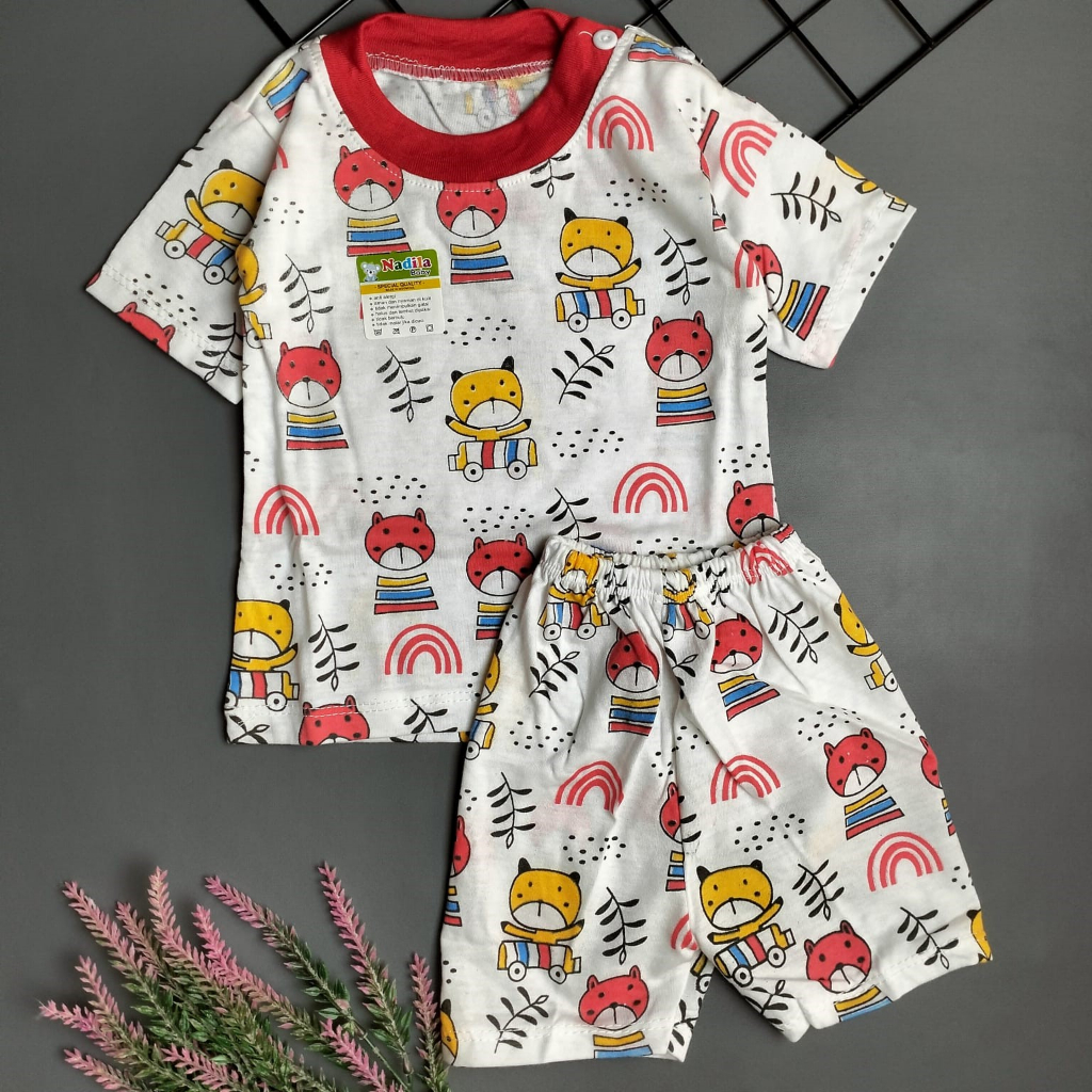 setelan pendek bayi motif rainbow