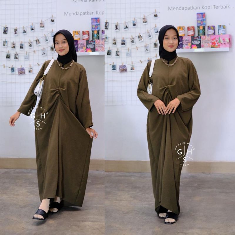 GAMIS RAYA KAFTAN | GAMIS LEBARAN OVERSIZE| DRESS PANJANG CRINKLE