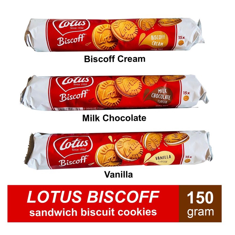 

LOTUS BISCOFF SANDWICH CARAMEL BISCUITS VANILLA CREAM 150GR COOKIES BISKUIT