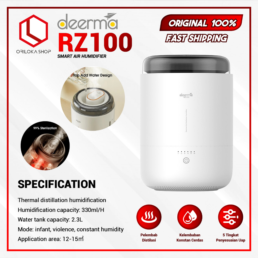 Deerma RZ100 Hot Distillation Smart Air Humidifier 2.3L - Garansi Resmi