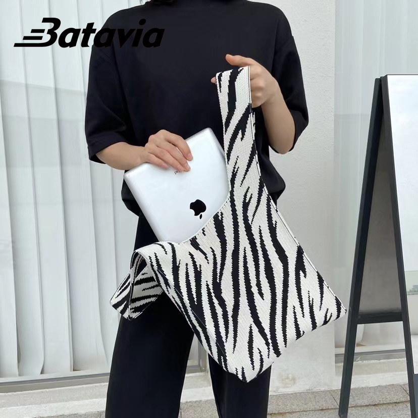 Batavia Tas Wanita Motif Rajut Simpel &amp; Keren - Tas Totebag Cewek Model Rajut Lampit Kekinian BAG 00