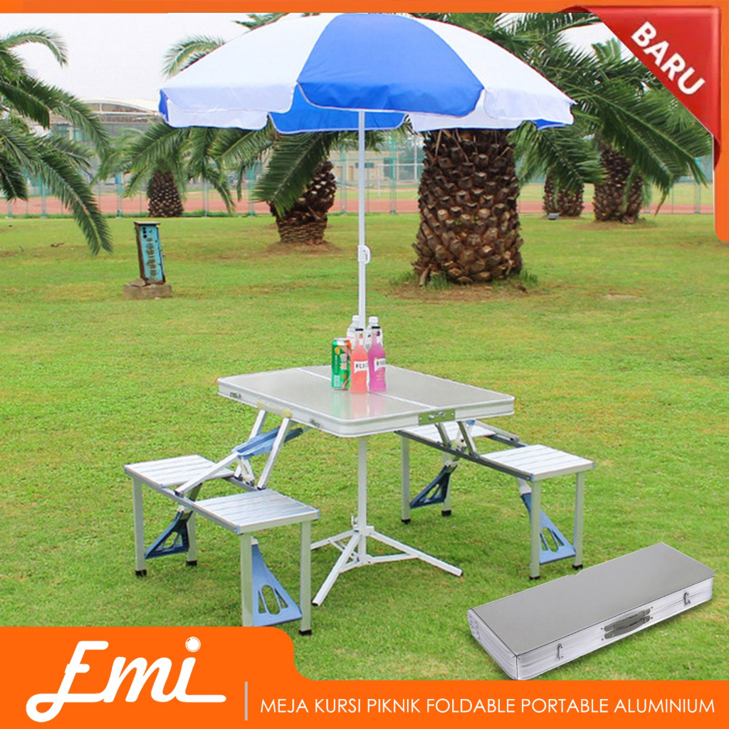 Meja Kursi Lipat Piknik Foldable Portable Aluminium Max Load 100Kg