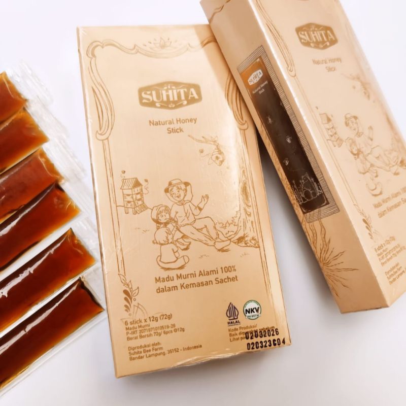 Suhita Natural Bee Honey Madu asli organik murni stick per box isi 6 sachet jajanan sehat cemilan || Kiiyoomii ||