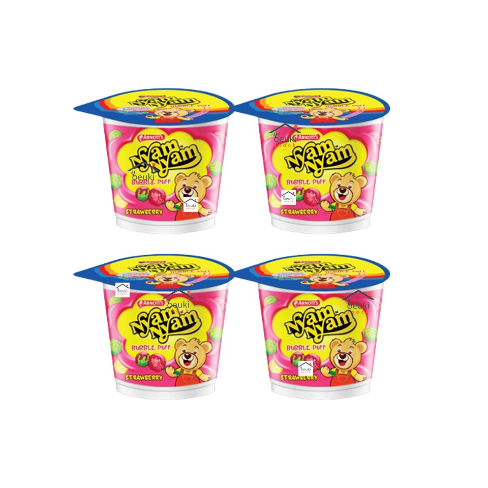

4PCS Nyam Nyam Bubble Puff Strawberry Beras Krispi Celup Cokelat