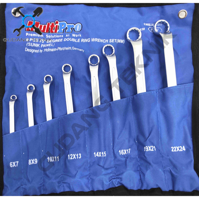 SET 8 Pcs Kunci Ring Ukuran 6x7-22x24mm 75 Degree IA01.4008 MULTIPRO / Double Ring Wrench Set Kunci Ring SET isi 8 Pcs IA01 4008 MULTIPRO