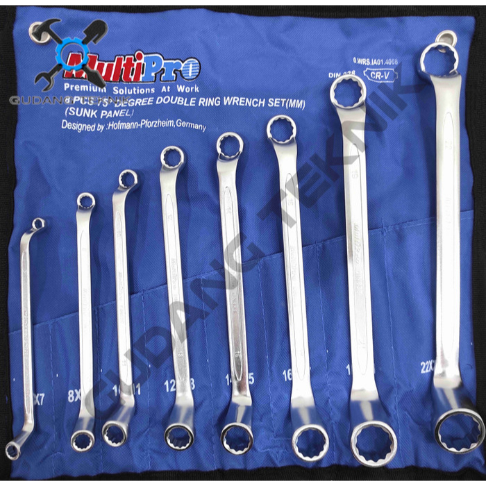 SET 8 Pcs Kunci Ring Ukuran 6x7-22x24mm 75 Degree IA01.4008 MULTIPRO / Double Ring Wrench Set Kunci Ring SET isi 8 Pcs IA01 4008 MULTIPRO