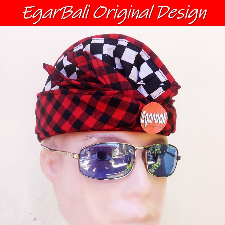 EgarBali poleng merah hitam udeng pecalang bali