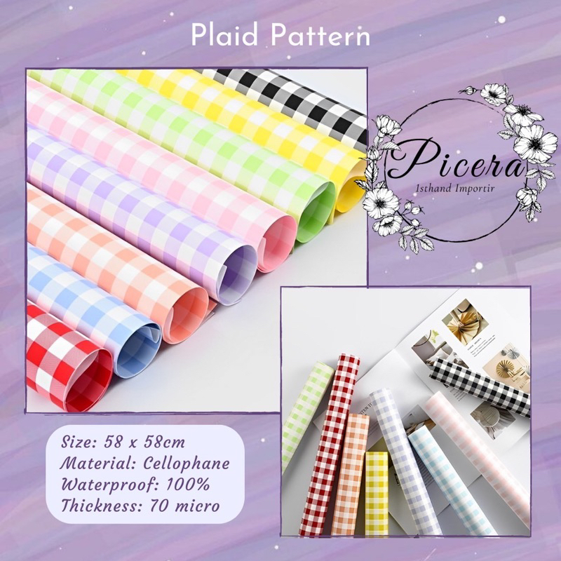 

Flower Wrapping Paper Plaid Square Pattern Pop Up Color Bicolor White Glossy Cellophane Waterproof Kertas Bungkus Pembungkus Bouquet Bunga Warna Kotak Kotak Anti Air