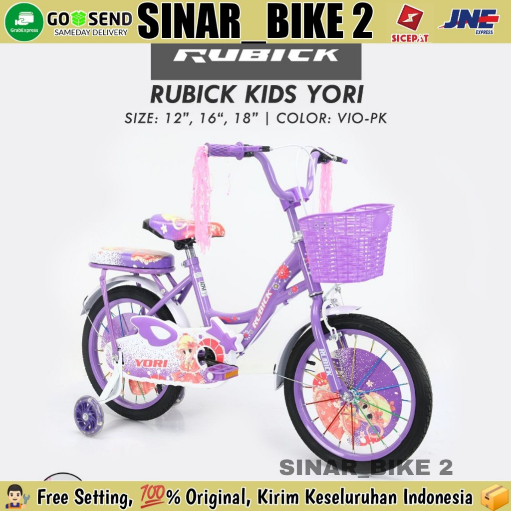 Sepeda Anak Perempuan RUBICK Kids Yori  Ukuran 12 16 &amp;18 Inch Keranjang