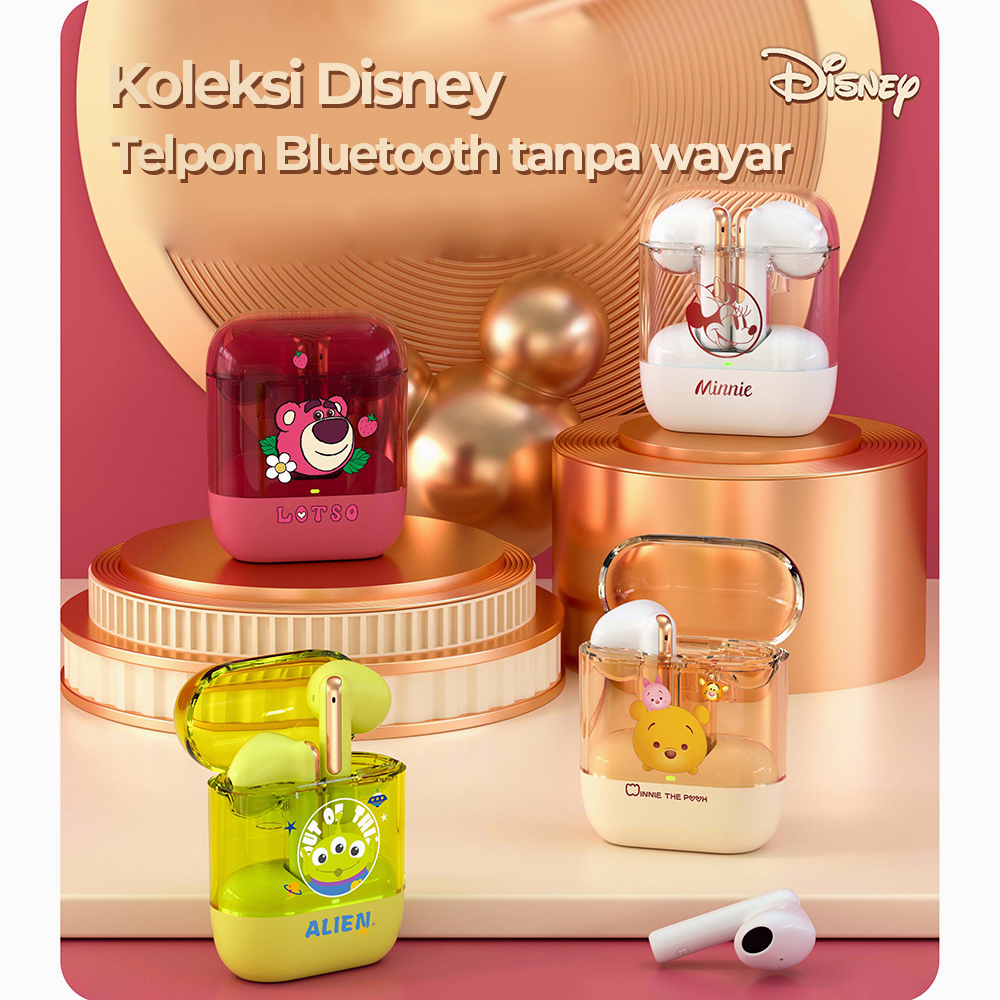 Original TWS Disney Headset Bluetooth 5.3 Earphone Lotso with Mikrofon untuk Android IOS Gaming Wireless Earbud Kontrol Sentuh