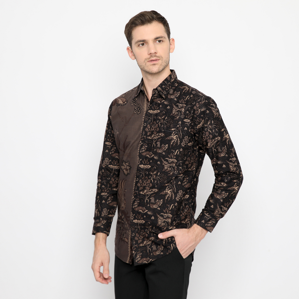 KEMEJA BATIK PRIA Lengan Panjang Premium Two Tone Pagi Sore Elegant Warna Coklat 722392 Cap 72 - Baju Kemeja Atasan Pakaian Setelan Batik Pria Cowok Laki Laki Remaja Keluarga Kantor Lengan Panjang Modern Slimfit Slim Fit Premium Kekinian