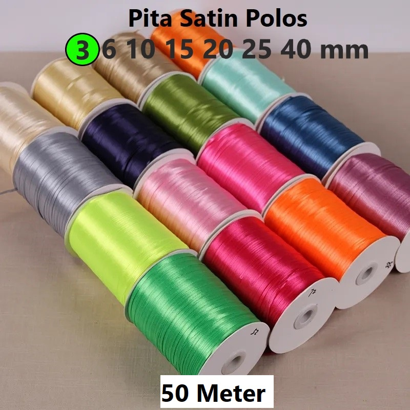 

Bahan Pita Satin Polos 3mm Harga/ 50 Meter