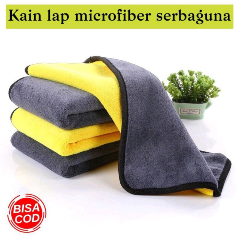 Kain Lap Microfiber 30x30 Kuning Abu2  Car Wipe Cloth Universal Serba Guna Tebal Lap Motor Mobil