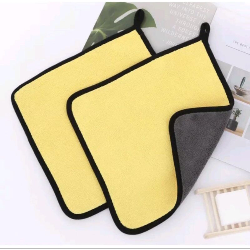 Kain Lap Microfiber 30x30 Kuning Abu2  Car Wipe Cloth Universal Serba Guna Tebal Lap Motor Mobil