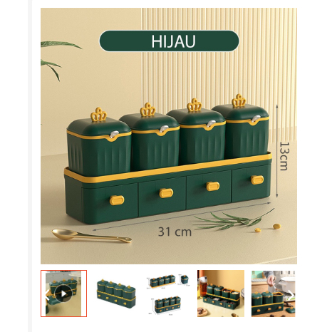 rak bumbu dapur warna hijau bahan premium serbaguna /Penyimpanan Bumbu Dapur Minimalis Plastik Set S