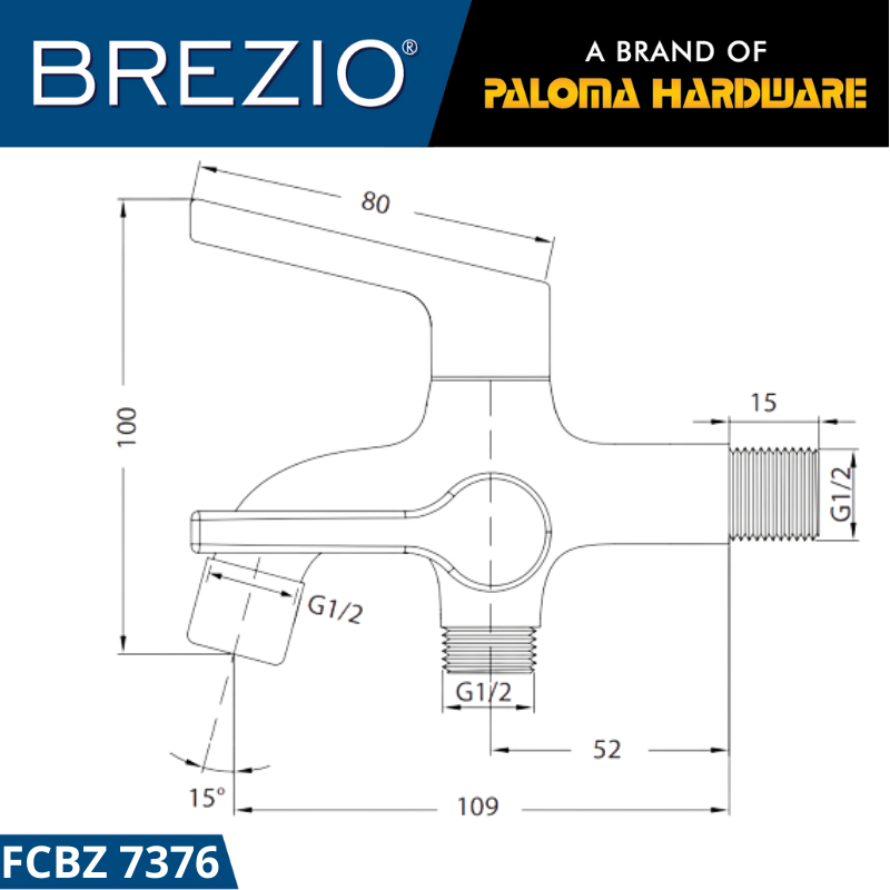 BREZIO FCBZ 7376 KERAN CABANG SHOWER TEMBOK DINDING KRAN GUNMETAL