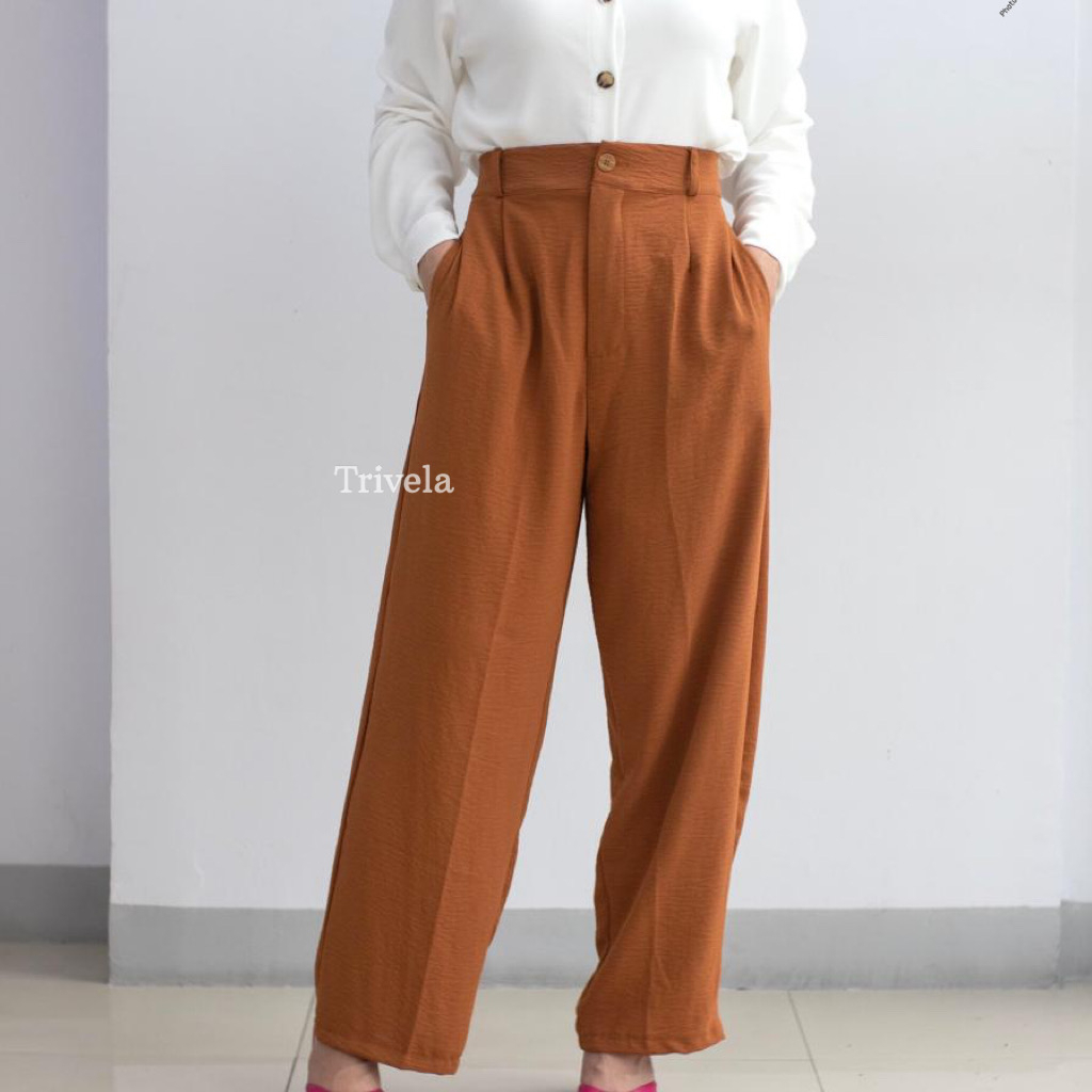 Crinkle Long Pants Button / Highwaist Cullotes Cringkle Sandra / Celana Panjang Wanita 16 warna