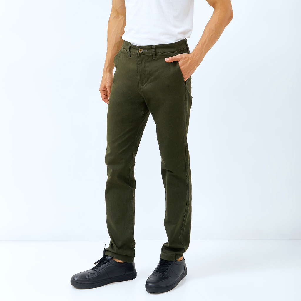 WD & CO. Celana Pria Chino Panjang Olive Green Slimfit Bahan Stretch | Bahan Melar