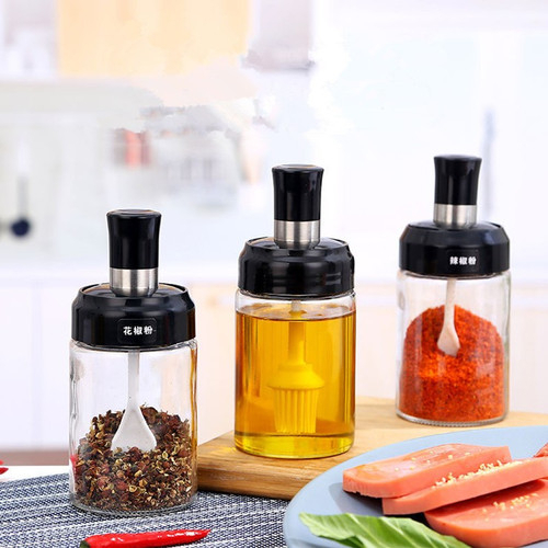 Tempat Wadah Toples Bumbu Dapur Garam Dari Kaca Dengan Sendok — 8
