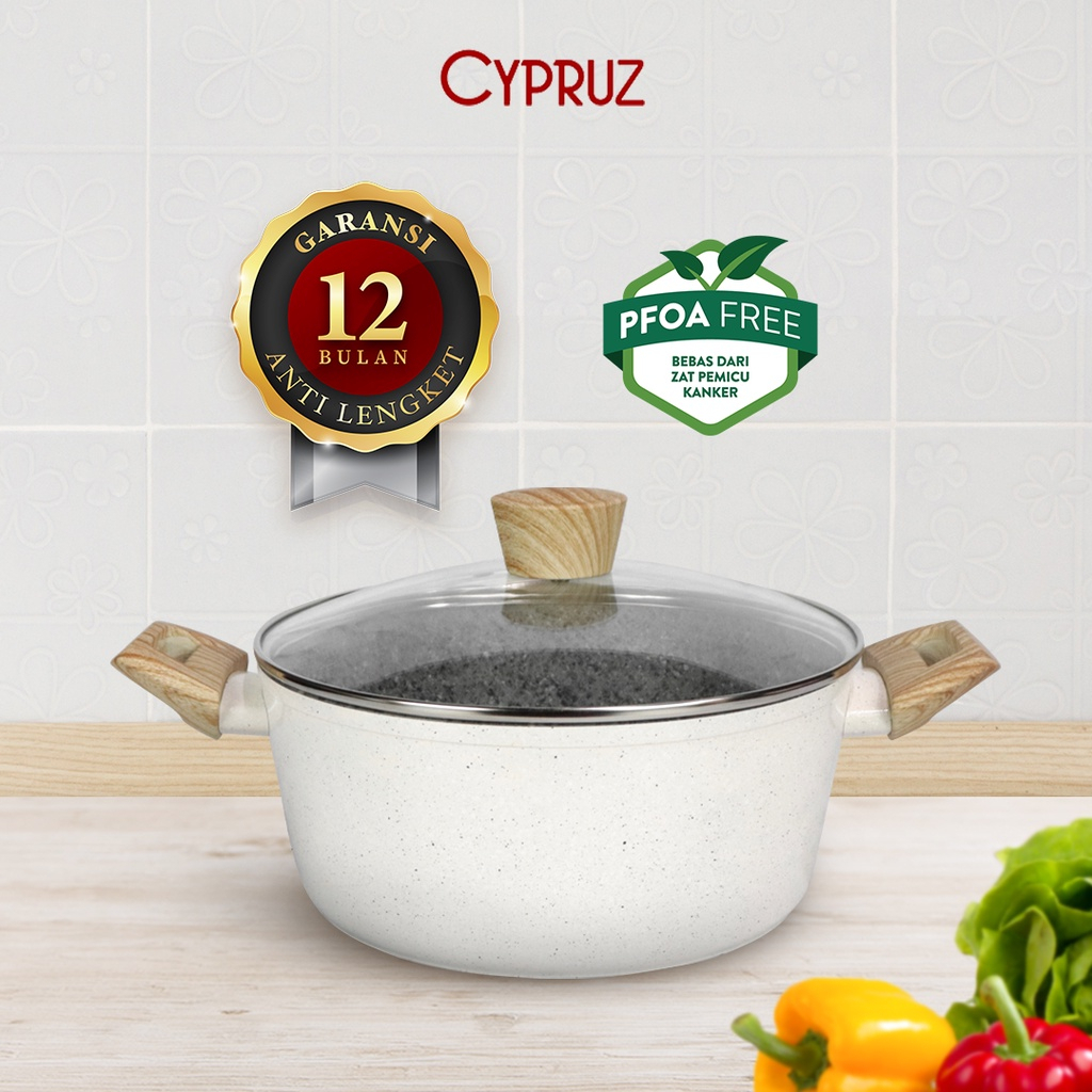 Cypruz Casserole (Panci) White Granite Series + Lid (Tutup)