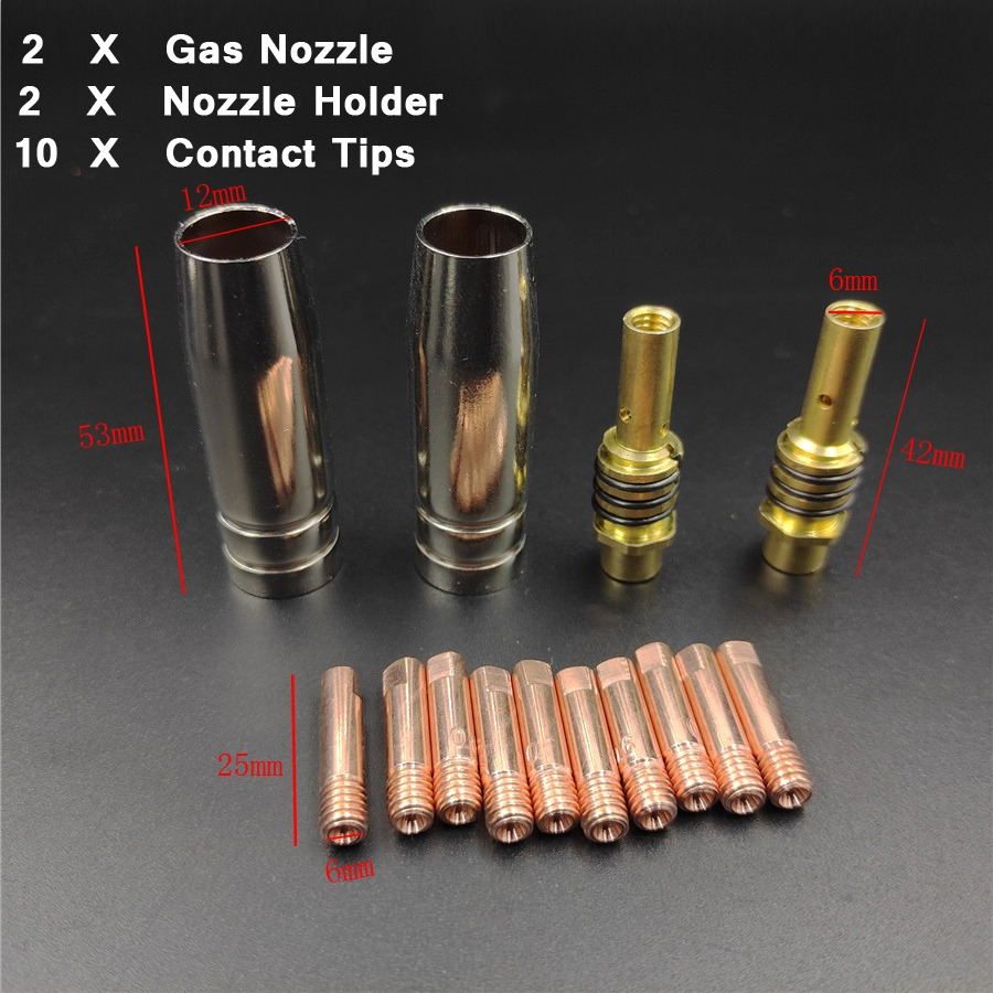 Nozzle Obor Las Welding Torch Tip Holder 15AK MIG 0.8mm 14PCS - MB15 - Golden