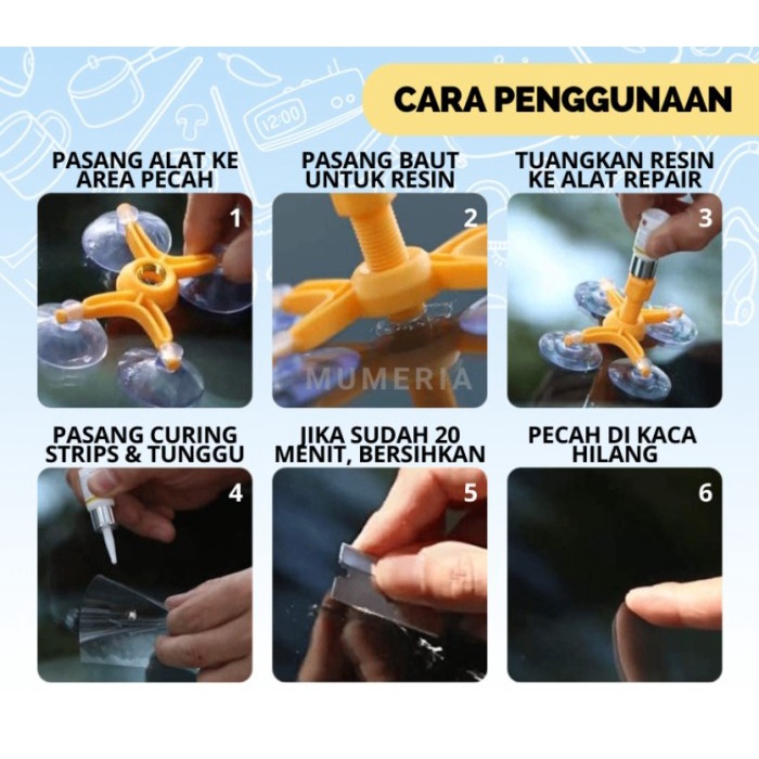 Windshield Repair Kit Lem Set Alat Reparasi Penghilang Retak Gores Pelindung Kaca Mobil Praktis