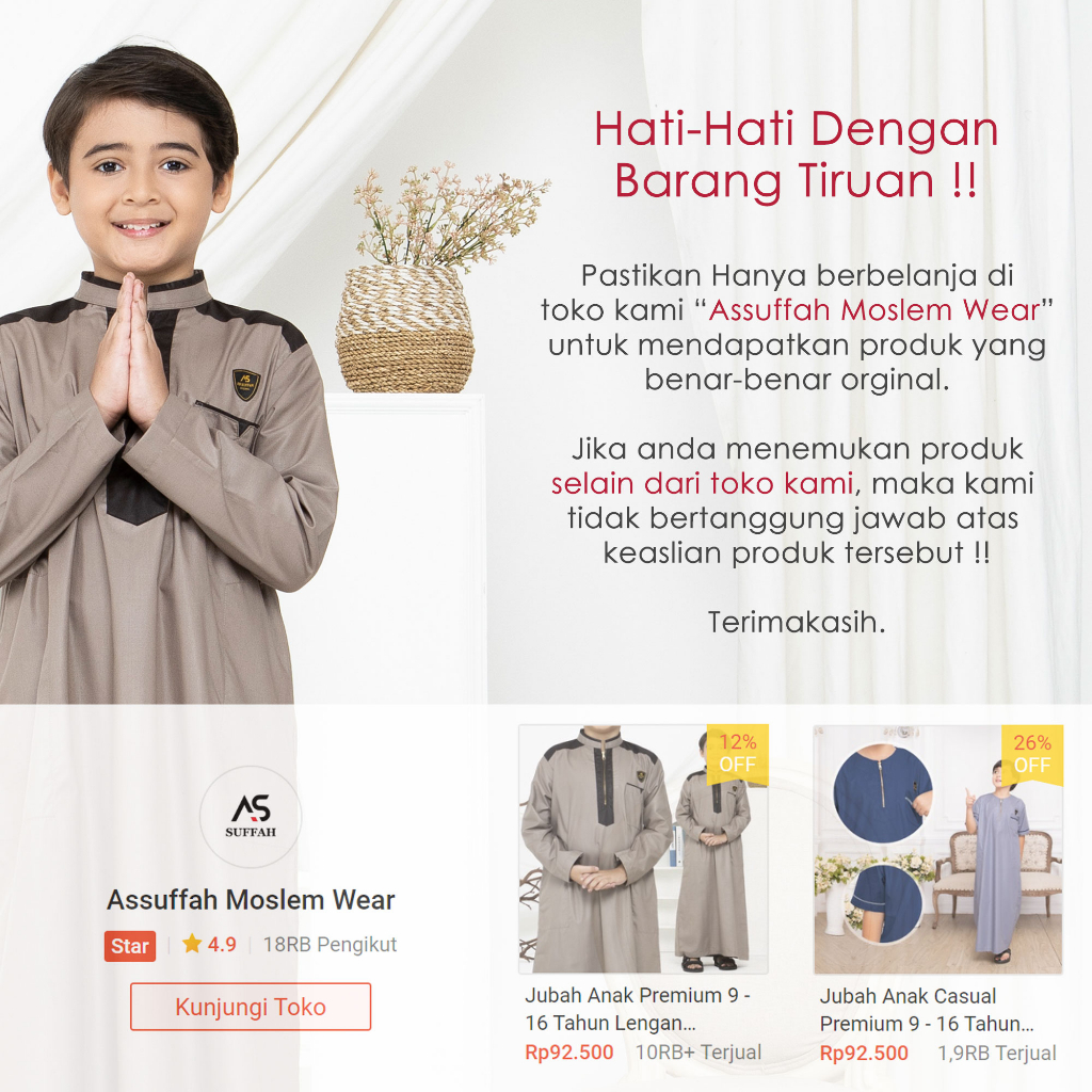 Jubah Anak Laki Laki Premium 9 - 16 Tahun Lengan Panjang Alief Series Original Assuffah Image 2