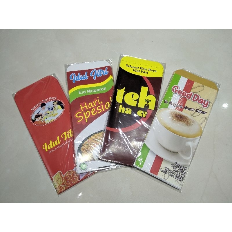 

10 Lembar Amplop Lebaran Motif Snack Viral Panjang Tanpa Lipat