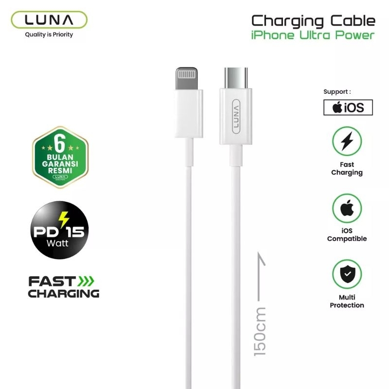 Luna Cable Data ip 11 pro pro max  Lightning Original Fast Charging iP Kabel Data Type-C to Lightning iP PD15W Garansi Resmi 2 tahun