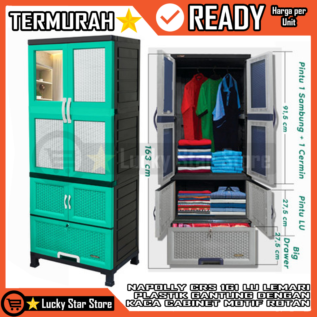 [Kargo] LEMARI PAKAIAN PLASTIK BAJU NAPOLLY GANTUNG ANYAMAN ROTAN CRS 1G1 LU BDKC ALMARI HANGER GANT