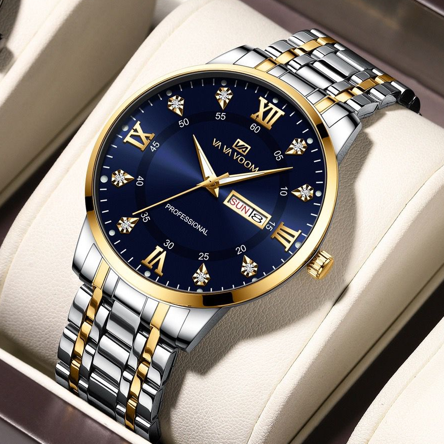 [BEST SELLER] Jam Tangan Pria Asli Tahan Air Premium Original Vavavoom Diamond New Model Kasual Bisnis Terbaru Milliter Cros Border Dual Kalender Date Stainless Steel Band Watch Waterproof Luminious Bercahaya Aksesoris Arloji Pria Watches Men -JR-02