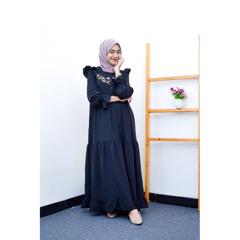 FLORIA LONGDRESS / gamis bordir bunga premium termurah
