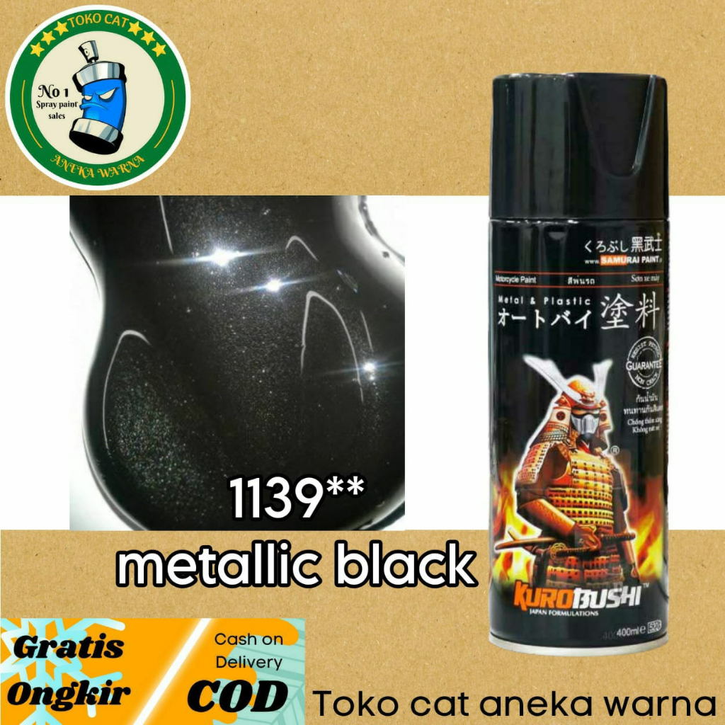 SAMURAI PAINT 1139** METALLIC BLACK HITAM METALIK 400ML CAT SEMPROT SPRAY PAINT PILOX PILOK